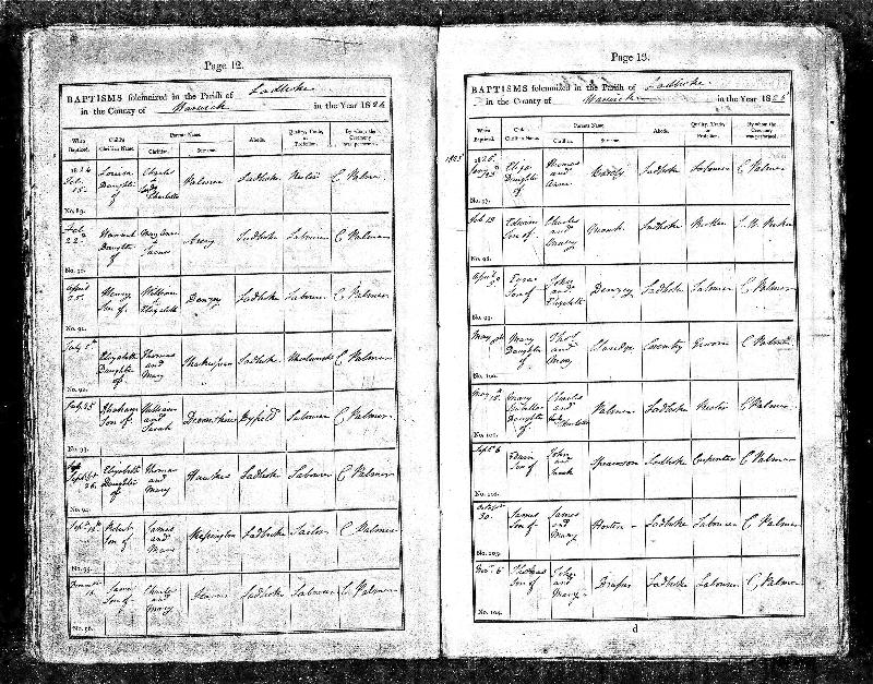 Repington (Robert) 1824 Baptism Record